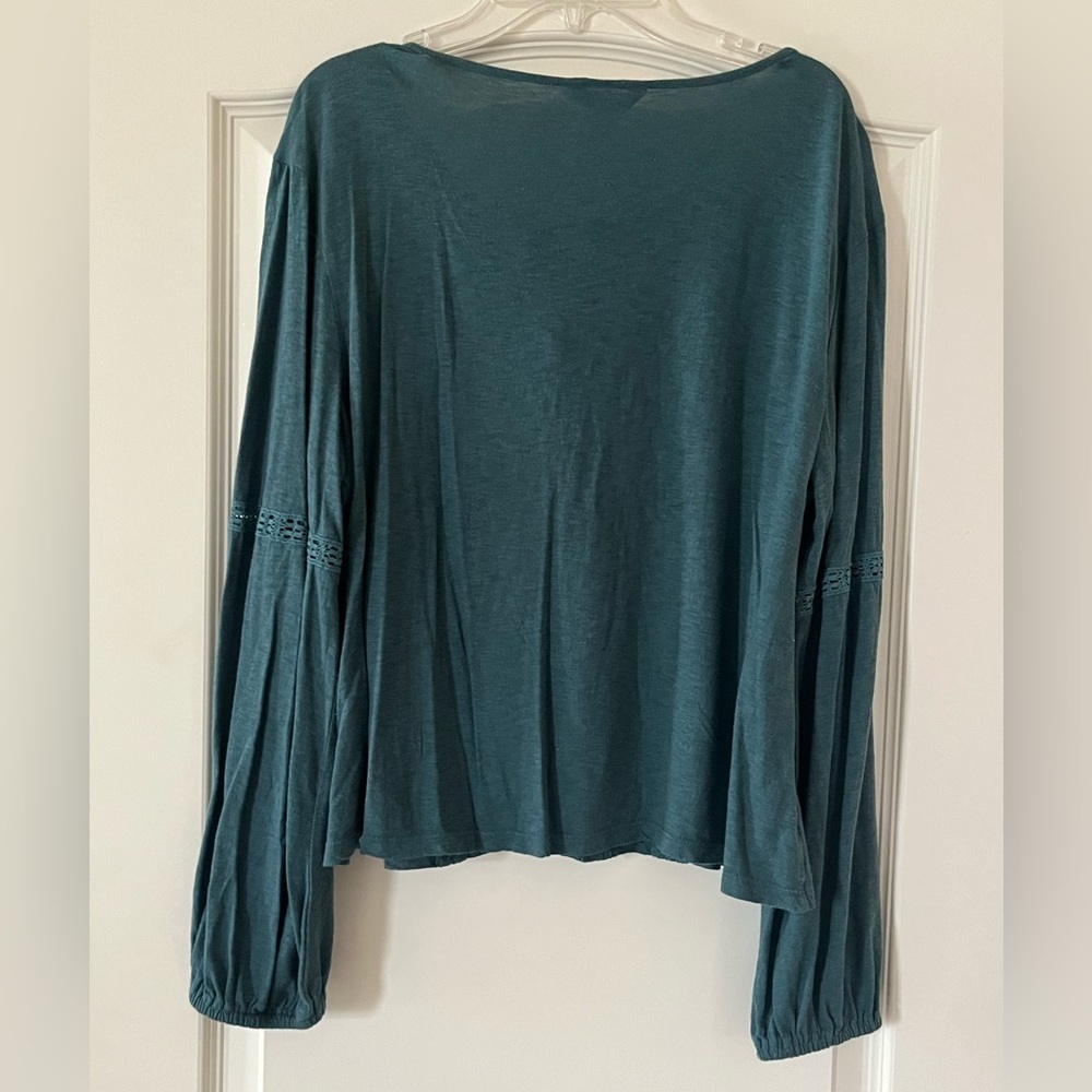 Lucky Brand Teal Long Sleeve Boho Blouse Women’s Size Small - Picture 3 of 12